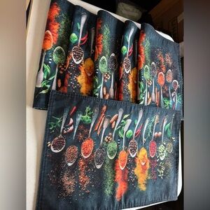 Vtg Spice Of Life Spoon Print Colorful Placemats Set of 6! Double Sided!